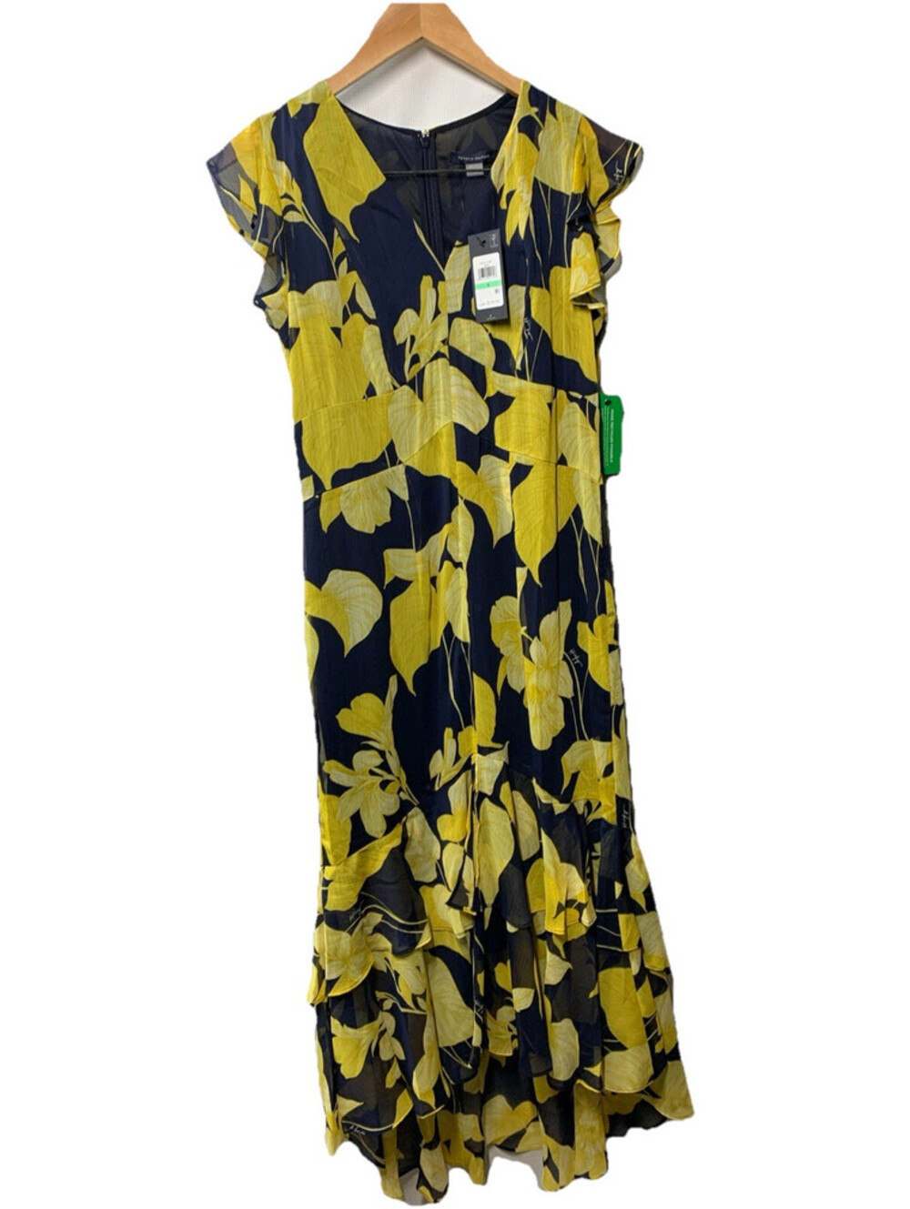 Tommy Hilfiger Womens Chiffon Flutter Sleeve Hem V-Neck Midi Formal Dress Size 8